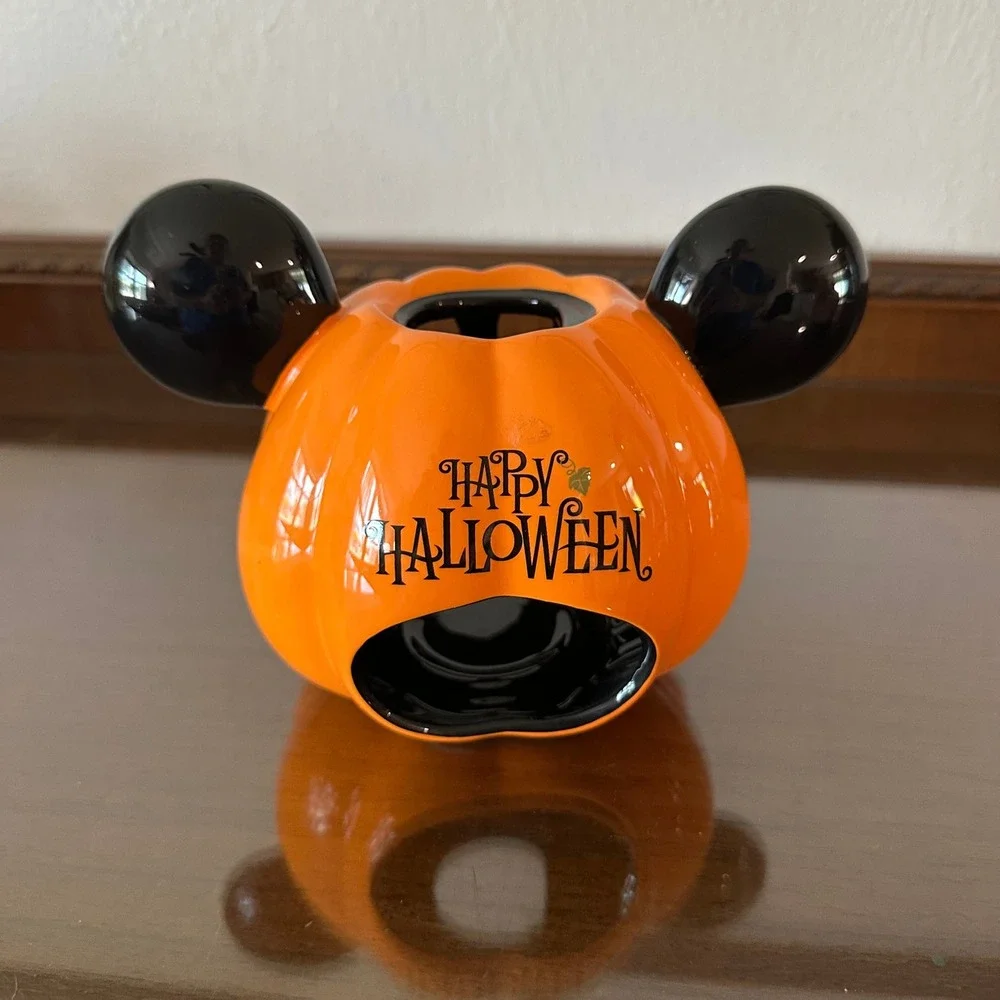 Disney Parks Mickey Mouse Pumpkin Halloween Votive Candle Holder Orange Ceramic